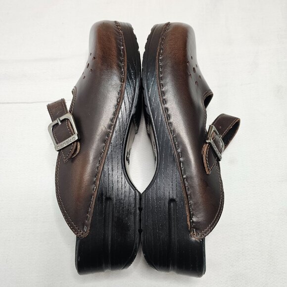 Dansko Merrie Brown Leather Laser Cut Comfort Clogs Mules Women's Size 41 - Picture 8 of 12